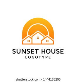 Modern home with sun conception vector logo template.