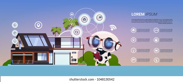 Modern Home System Of Robotic Control Smart Home Administration Technology Infographic Background