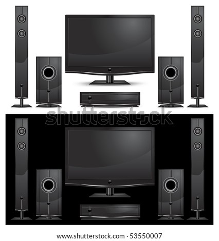 modern home theater interior on white background, vector illustration