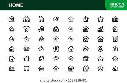 Conjunto de iconos de tema de hogar moderno. Arte lineal limpio para interfaces domésticas y de propiedad