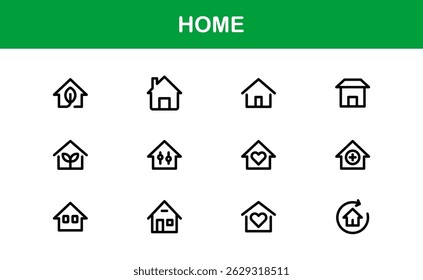 Conjunto de iconos de tema de hogar moderno. Arte lineal limpio para interfaces domésticas y de propiedad