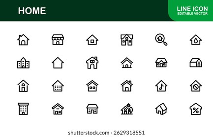 Conjunto de ícones de tema caseiro moderno. Clean Line Art para Interfaces Domésticas e de Propriedade