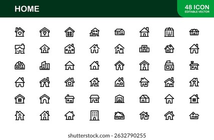 Modern Home Theme Icon Set. Clean Line Art für Haushalts- und Eigentumsschnittstellen