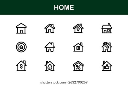Modern Home Theme Icon Set. Clean Line Art for Household and Property Interfaces