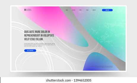 Modern homepage design. Halftone gradient and line. Liquid shapes. Minimal landing page template. Eps10 vector.