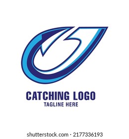 Modern hook fishing logo with ocean color, perfect for fishing store, club and company logo design