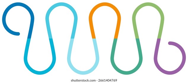 Modern horizontal 8-step vector diagram with smooth colorful curves forming a continuous flow. Ideal for visualizing sequential, cyclic, or business processes in clean flat style