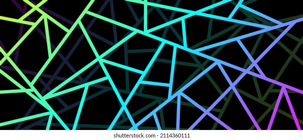 Modern horizontal  banner or background with pattern of triangles. Trendy gradient mosaic of lines on a black background. Vector EPS 10