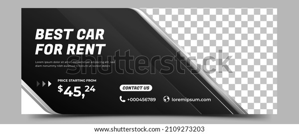 Modern horizontal banner\
design template for car rental and automotive. Black background\
with place for the photo. Usable for banner, cover, header, and\
background.