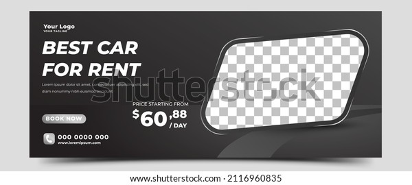 Modern horizontal banner design template for\
car rental promotion. Black background with place for the photo.\
Usable for banner, cover, and\
background.