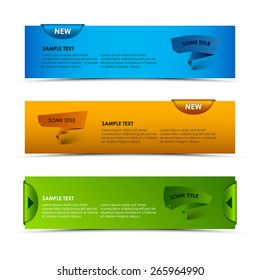 Modern horizontal banners with ribbons and pointers