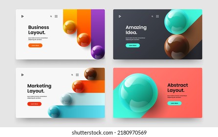 Modern horizontal cover design vector illustration collection. Abstract 3D balls presentation layout bundle.