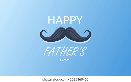 Ilustração moderna horizontal do Dia dos Pais com um ícone de bigode arrojado no fundo azul suave, ótimo para cartões, banners e saudações online