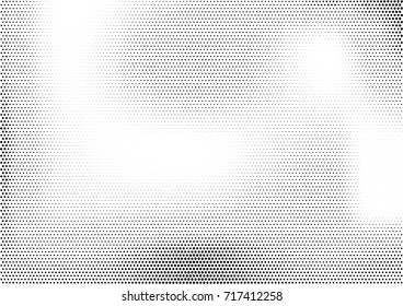 Modern horizontal halftone monochrome background with unevenly distributed dots of different size. Simple grunge gradient dotted texture. Abstract vector illustration in black and white colors.