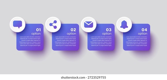 Moderne horizontale Infografik-Vorlage mit 4-stufigen Prozessen. Geschäfts- und Finanzinformationen.
