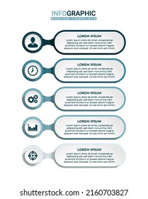 Modern horizontal label infographic in 5 steps elements. Business presentation graphic template with icons
