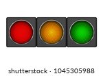 Modern horizontal led traffic light with of switching-on red, yellow, green lights. 