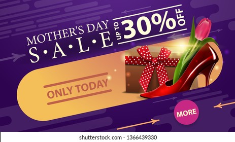 Modern horizontal mother's day discount banner for website with women's Shoe with tulips inside