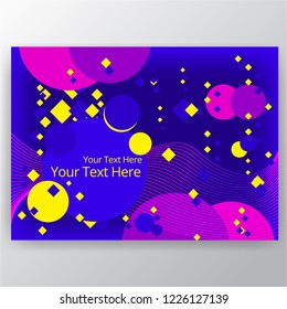 Modern horizontal overprint  cmyk page template for web and print. Blue, yellow and magenta rounds and lines fluent design.