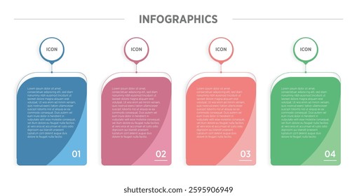Modern Horizontal progress bar featuring 4 shaped elements, symbolizing the five stages of business strategy and progression. Clean timeline infographic design template. Vector for presentation