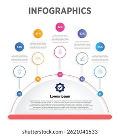 Modern Horizontal progress bar featuring 5 shaped elements, symbolizing the five stages of business strategy and progression. Clean timeline infographic design template. Vector for presentation