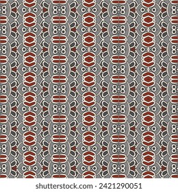 Modern horizontal seamless pattern in beige gray red. Ethnic textile print. Vector fashion background. Ribbons.