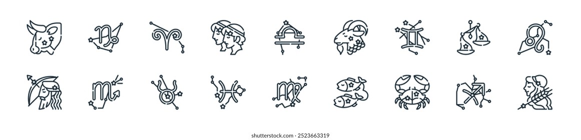 Icono de horóscopo moderno: perfecto para diseños de interfaz de usuario lineal con Vector Virgo, Sagitario, Cáncer, Piscis, Virgo, Piscis, Tauro y más iconos para App móviles y de Web.