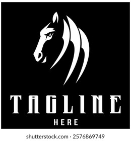 Modern horse head animated silhouette vector, product logo design.