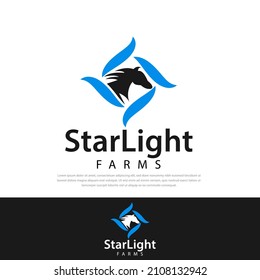 Modern horse head star illustration logo, symbol, icon, vector design template