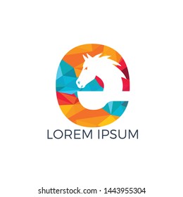 Modern horse and letter E logo design. Creative alphabet E and horse vector logo design template.	