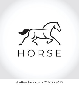 Modernes Pferd Silhouette Logo. Vektorillustration Vorlage, Pferdegalopp Emblem. Natur-inspiriertes Plaketten-Design, Equine-Logo. Pferd-Silhouette-Symbol, Majestic Horse Symbol. brandes Identitätskonzept des Premiums