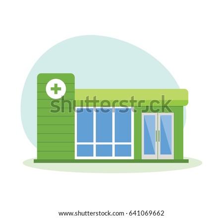 A modern hospital building, a healthcare system and a medical facility with all departments. City building. Modern vector illustration isolated on white background.