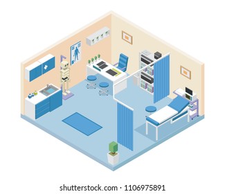 Modern Hospital Doctor Room Area Interior in Isometric View Illustration