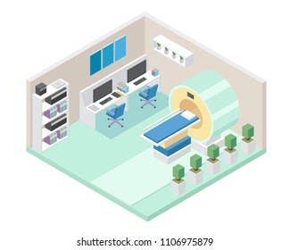 Modern Hospital MRI Diagnostic Room Area Interior in Isometric View Illustration