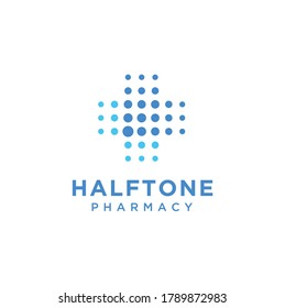 Modern Hospital Pharmacy Cross with halftone dots digital logo design