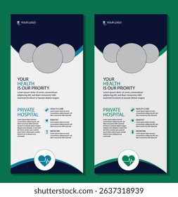 Modern Hospital Rollup Banner Design Template Clean Professional Layout for Healthcare Services Medical Promotion Patient Care and Clinic Advertising Vector Format