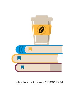 Modern hot cup of coffee vector illustration. Isolated coffee and book icon. 