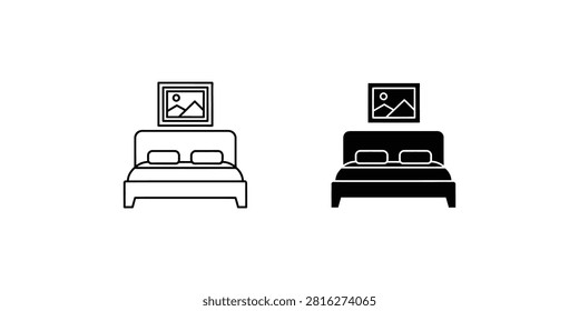 Modern hotel bed icon with wall painting art decor furniture painting interior hospitality interface apartment