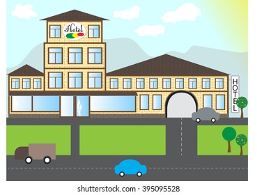 Modern hotel building. Flat style vector illustration.