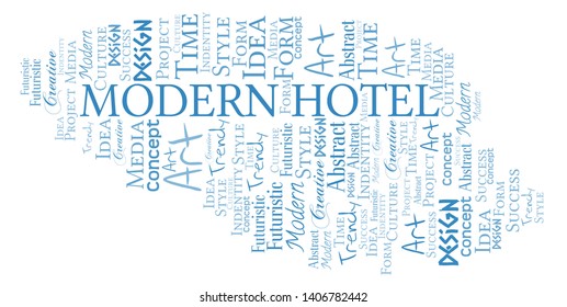 Modern Hotel word cloud. Wordcloud made with text only.