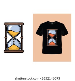 Modern Hourglass Design on Black T Shirt Mockup Minimalist Vector Illustration