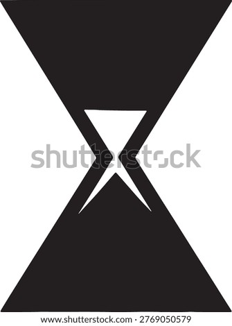 Modern hourglass silhouette representing passing time and deadlines. Clean triangular shapes forming traditional sand timer for productivity concepts.