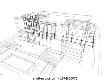 Modern House Achitectural Drawing Vector Illustration Stock Vector ...