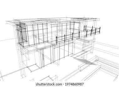 modern house achitectural drawing vector illustration