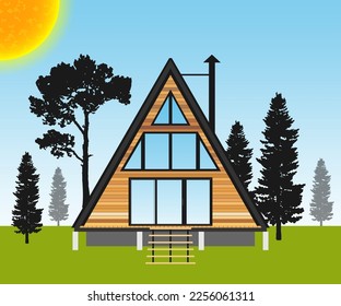 Modern House A-Frame Cabin illustration vector
