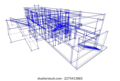 Modern house architectural 3d drawing