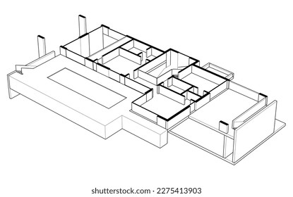 Dibujo 3d de la arquitectura de la casa moderna