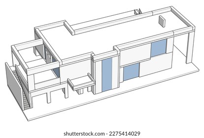 Dibujo 3d de la arquitectura de la casa moderna