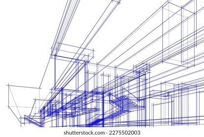 Modern house architectural 3d drawing