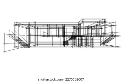 Modern house architectural 3d drawing